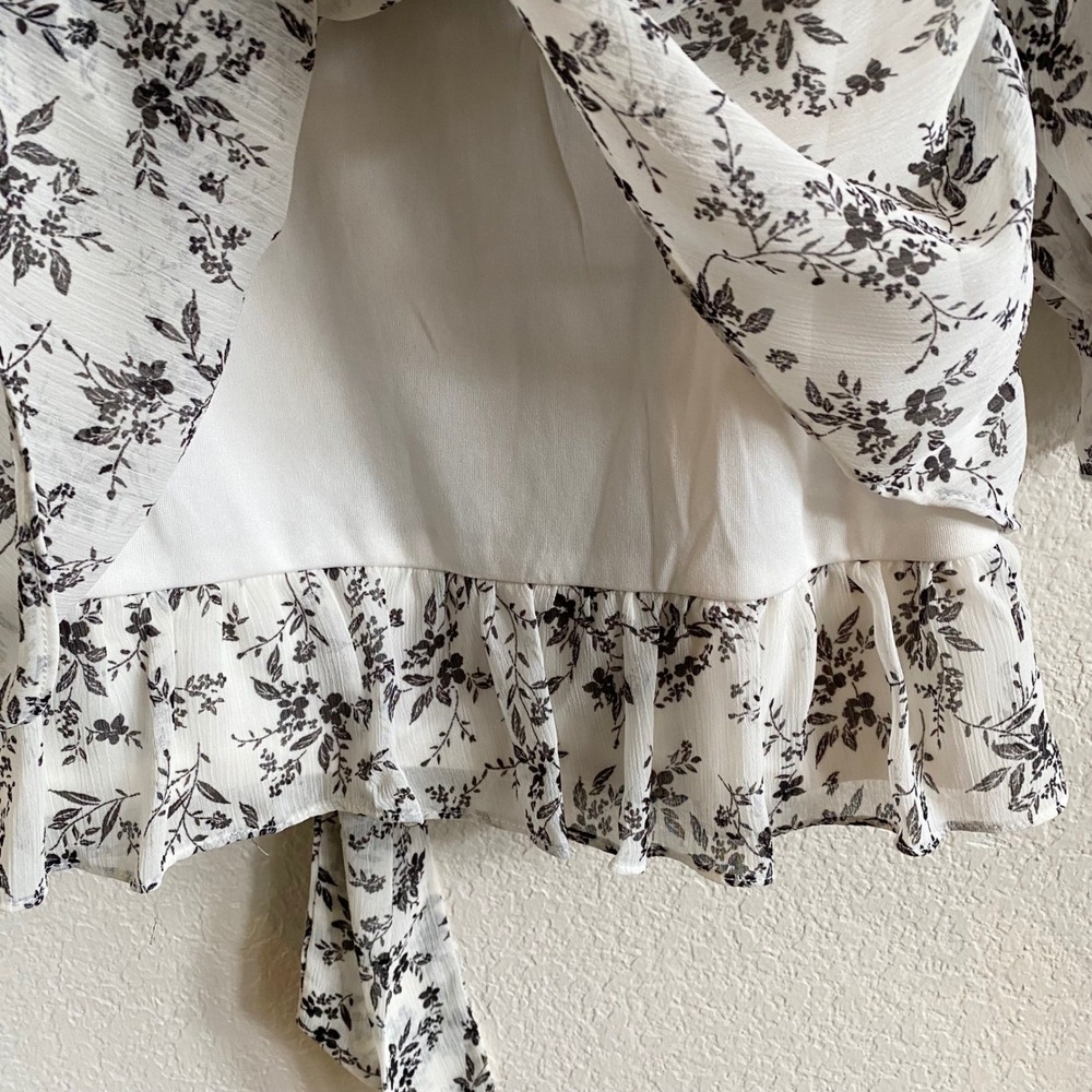 Thirty Thirty‎ LA Babydoll Mini Dress Floral White Black Prairie Ruffle Size L - Picture 5 of 12